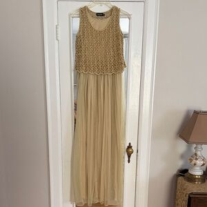 Sleeveless Gold Lace-Overlay Maxi Dress